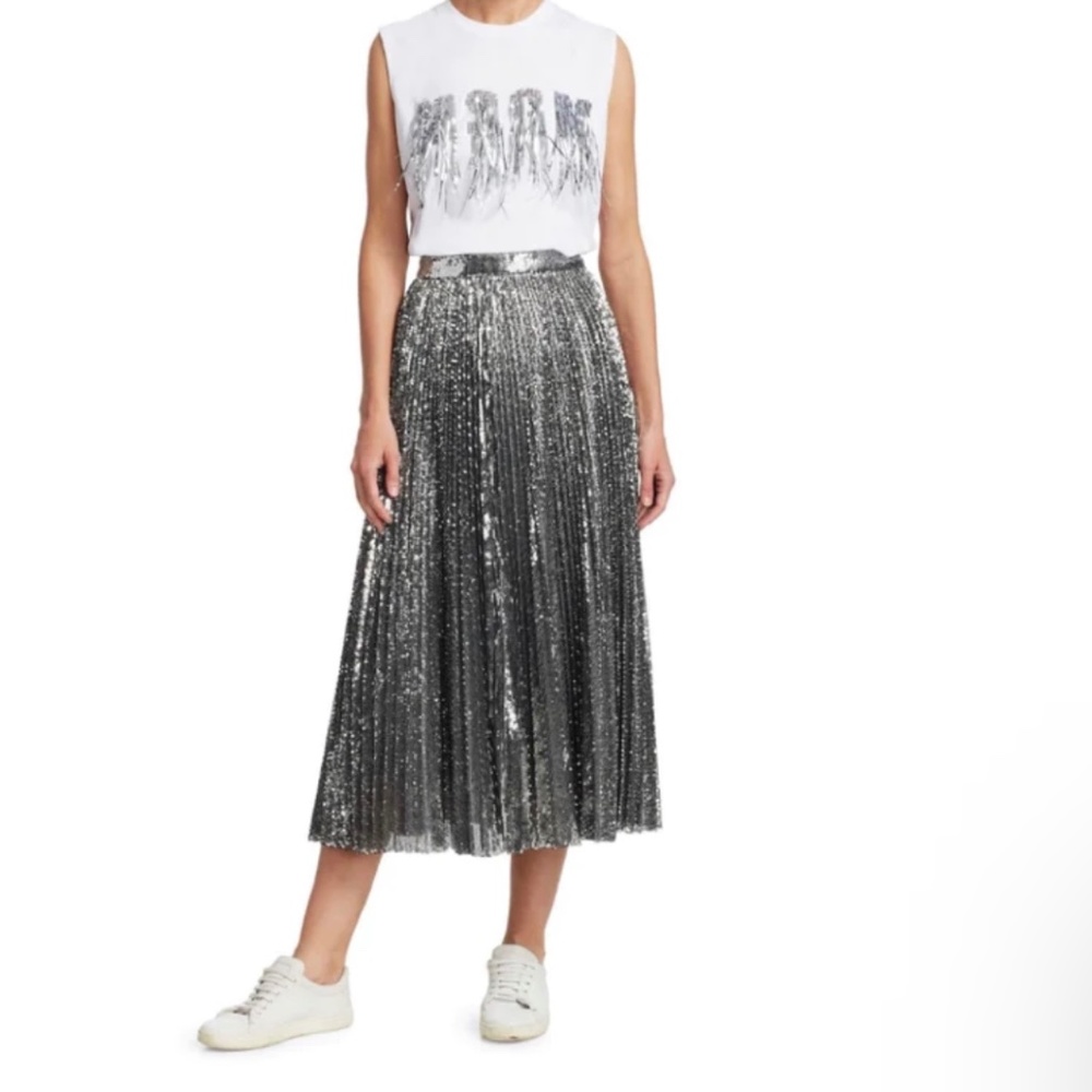 New! MSGM Sequin Pleated Midi Skirt - Picture 3 of 13